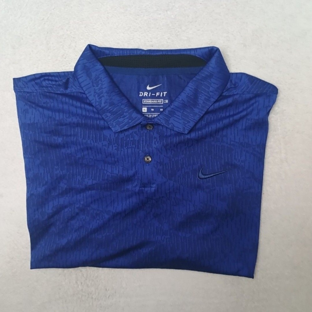 Nike Polo Shirt Mens XL Blue Camo Dri-FIT Golf Performance Court Stretch BV0478